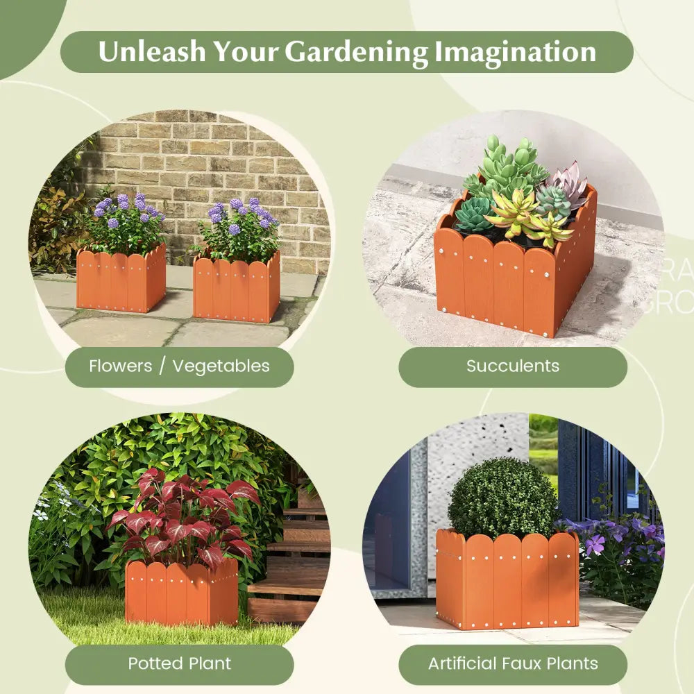 2 Pack Square Planter Box with Drainage Gaps for for Front Porch Garden Balcony-Orange - Orange - Raised Garden Beds