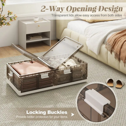 2 Pack Stackable Storage Containers Rolling Plastic Storage Bins Costway