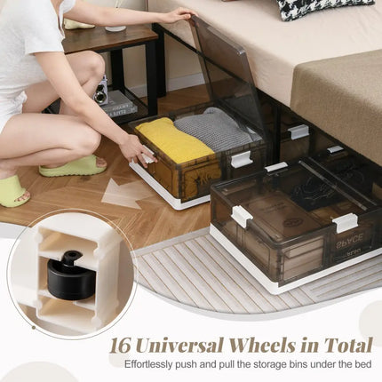 2 Pack Stackable Storage Containers Rolling Plastic Storage Bins Costway
