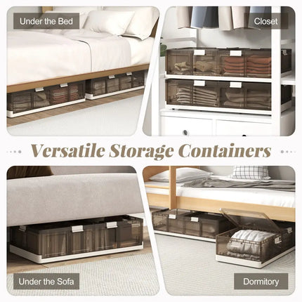 Collage of storage containers in various locations with text indicating their use.