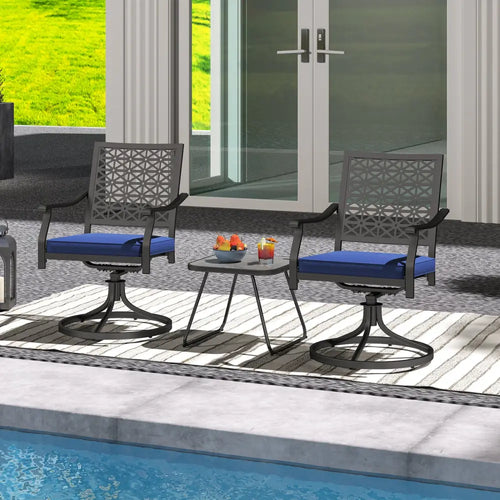 2 Pack Swivel Outdoor Chairs with Soft Cushions and Round Steel Base-Navy - Navy - Patio Dining Chairs