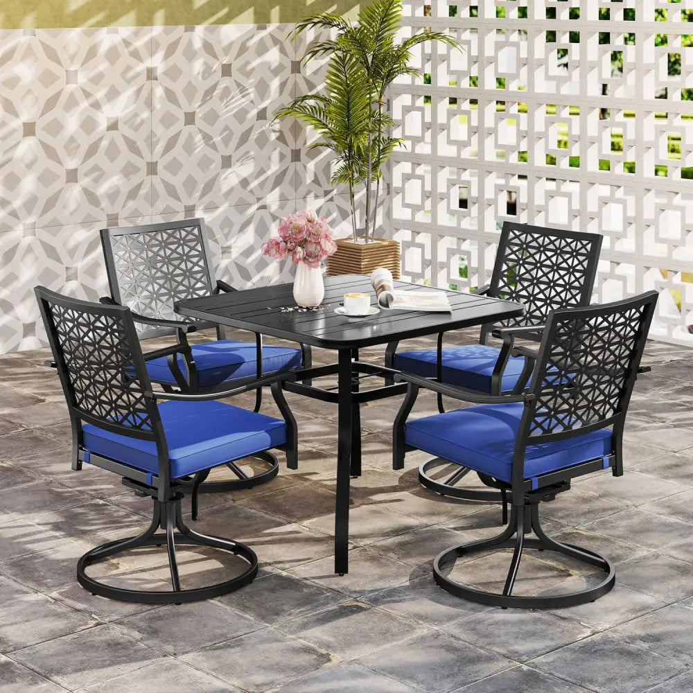 2 Pack Swivel Outdoor Chairs with Soft Cushions and Round Steel Base-Navy - Navy - Patio Dining Chairs