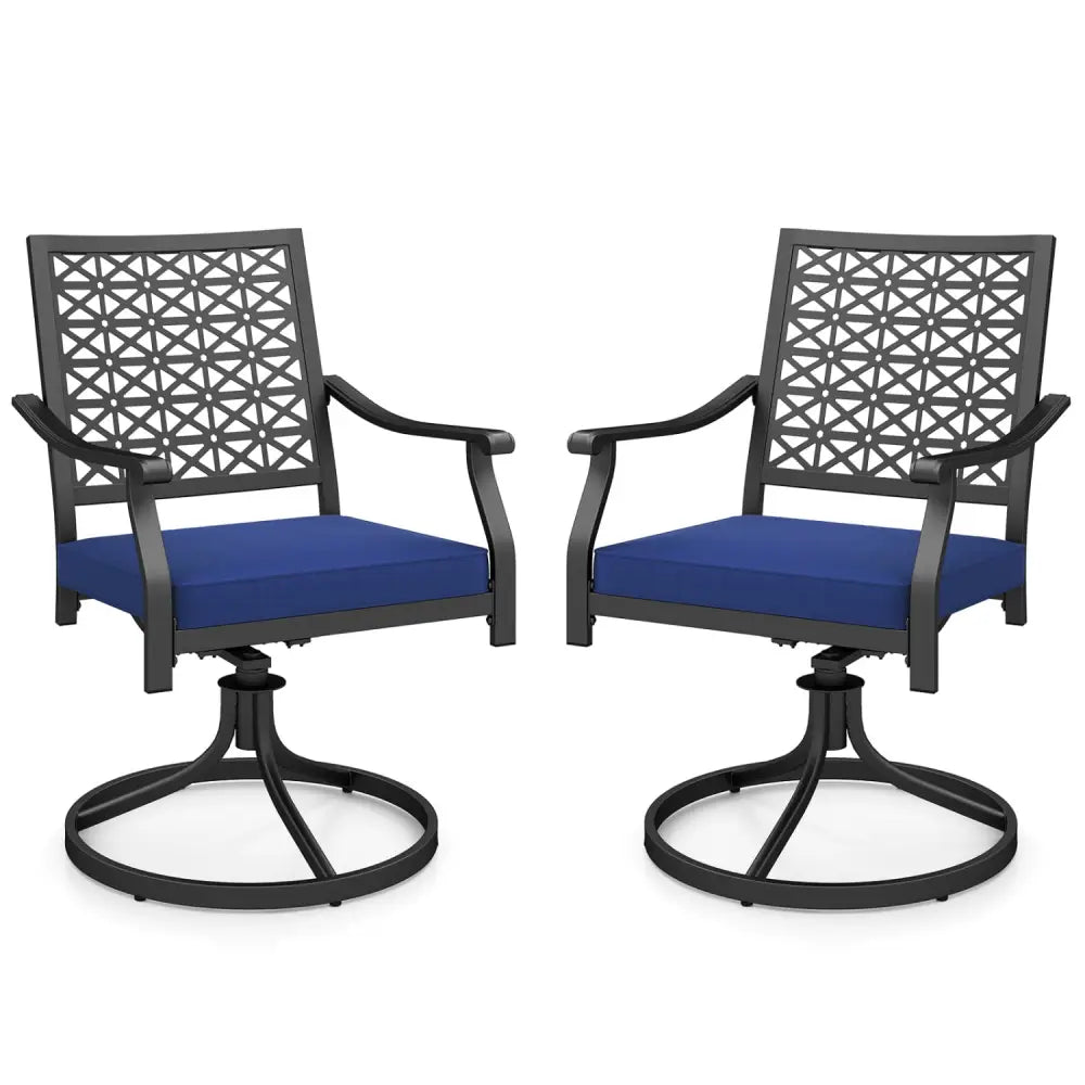 2 Pack Swivel Outdoor Chairs with Soft Cushions and Round Steel Base-Navy - Navy - Patio Dining Chairs