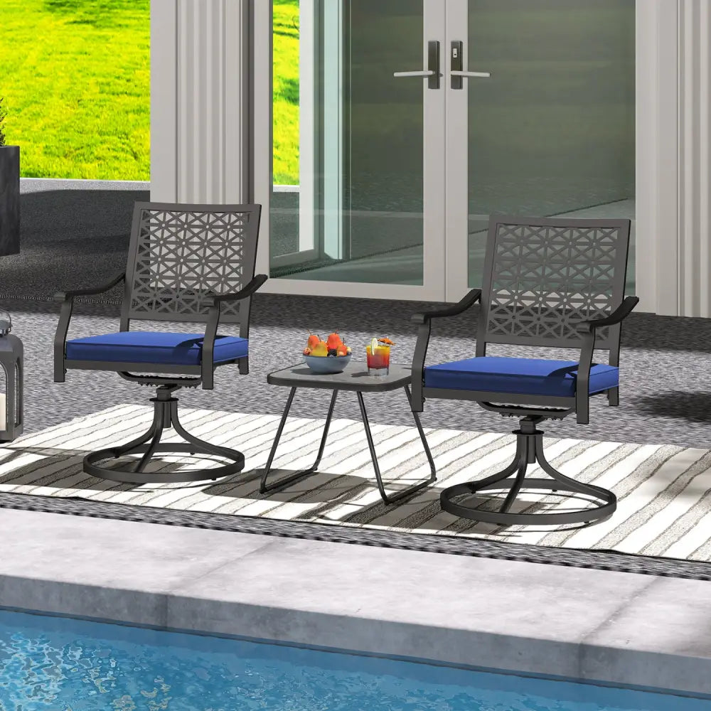 2 Pack Swivel Outdoor Chairs with Soft Cushions and Round Steel Base-Navy - Navy - Patio Dining Chairs