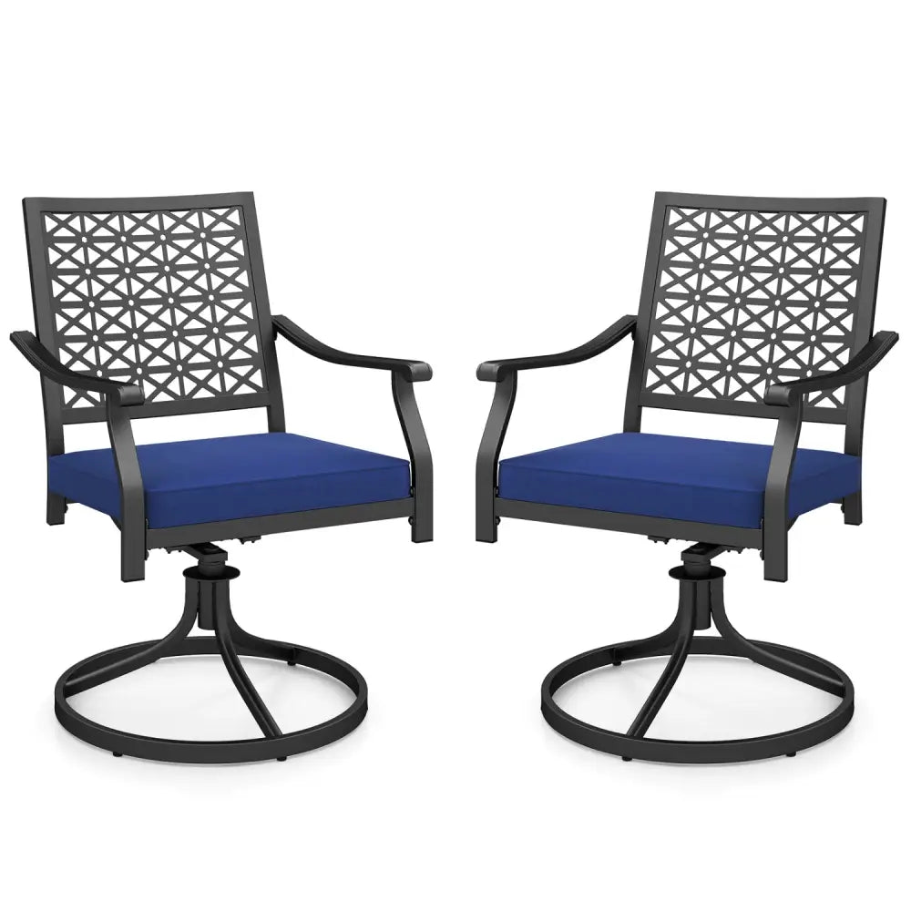 2 Pack Swivel Outdoor Chairs with Soft Cushions and Round Steel Base-Navy - Navy - Patio Dining Chairs