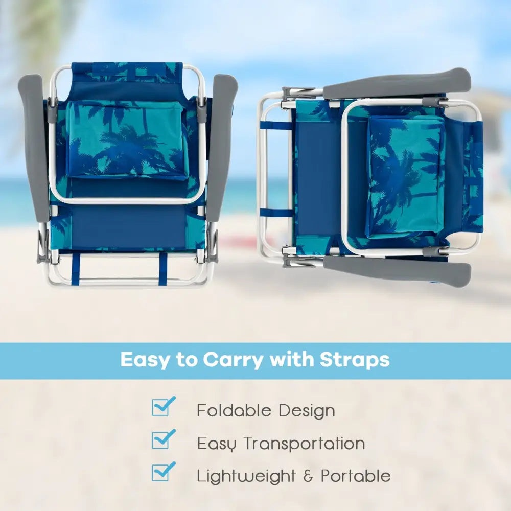 2 Packs 5-Position Outdoor Folding Backpack Beach Table Chair Reclining Chair Set-Navy - Navy - Beach & Lawn Chairs