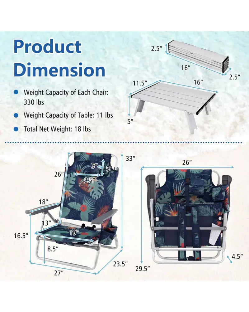 2 Packs 5-Position Outdoor Folding Backpack Beach Table Chair Reclining Chair Set-Green - Green - Beach & Lawn Chairs