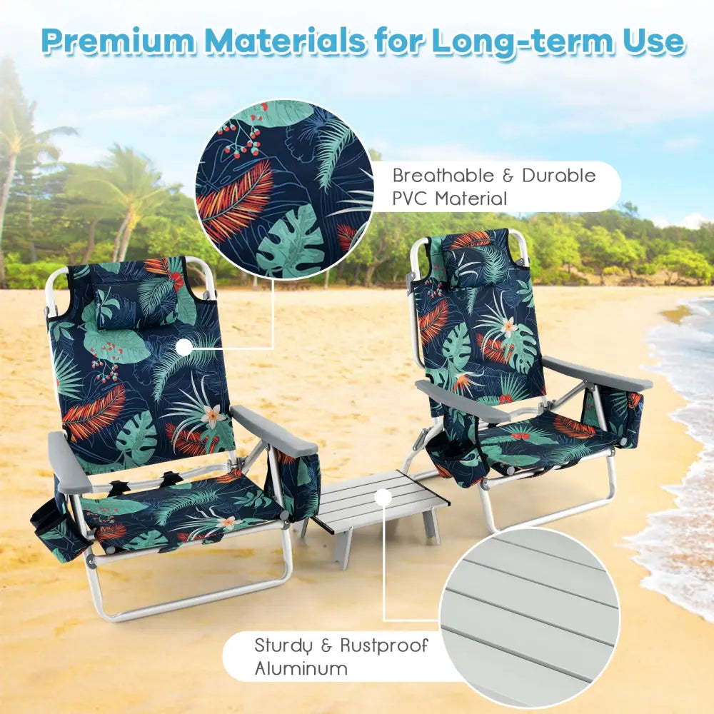 2 Packs 5-Position Outdoor Folding Backpack Beach Table Chair Reclining Chair Set-Green - Green - Beach & Lawn Chairs