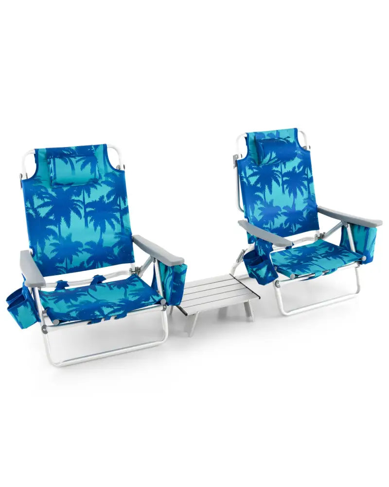 2 Packs 5-Position Outdoor Folding Backpack Beach Table Chair Reclining Chair Set-Navy - Navy - Beach & Lawn Chairs