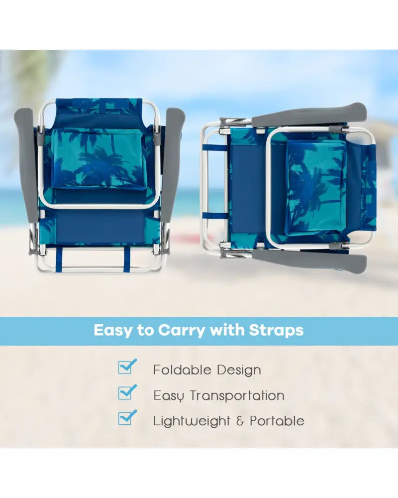 2 Packs 5-Position Outdoor Folding Backpack Beach Table Chair Reclining Chair Set-Navy - Navy - Beach & Lawn Chairs