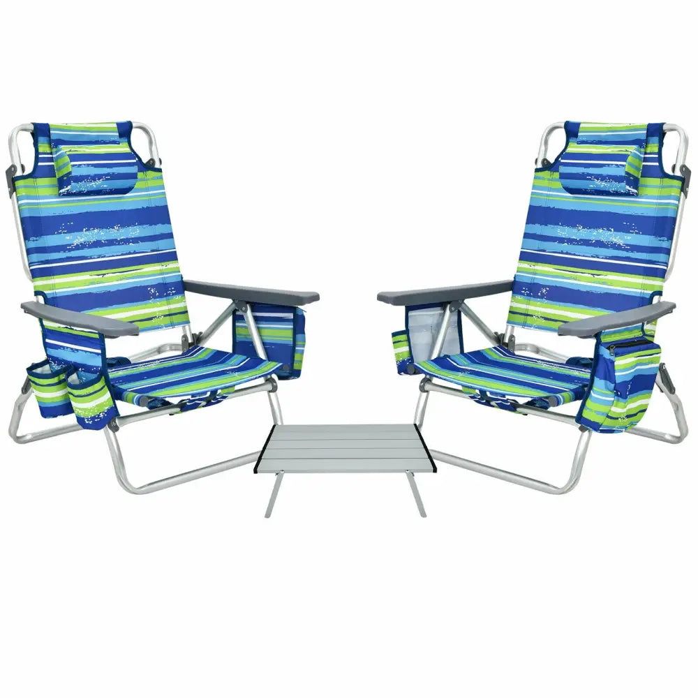 2 Packs 5-Position Outdoor Folding Backpack Beach Table Chair Reclining Chair Set-Blue - Blue - Beach & Lawn Chairs