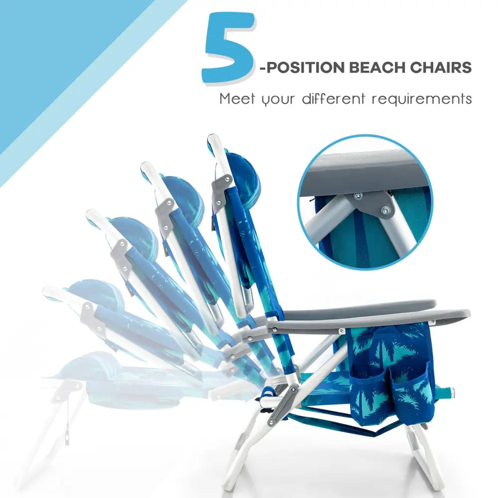 2 Packs 5-Position Outdoor Folding Backpack Beach Table Chair Reclining Chair Set-Navy - Navy - Beach & Lawn Chairs