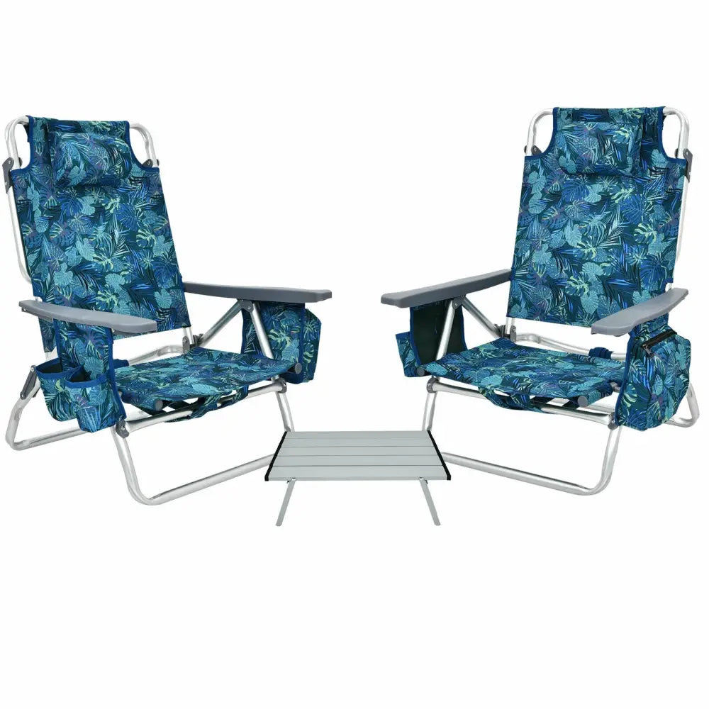 2 Packs 5-Position Outdoor Folding Backpack Beach Table Chair Reclining Chair Set-Multicolor - Multicolor - Beach &