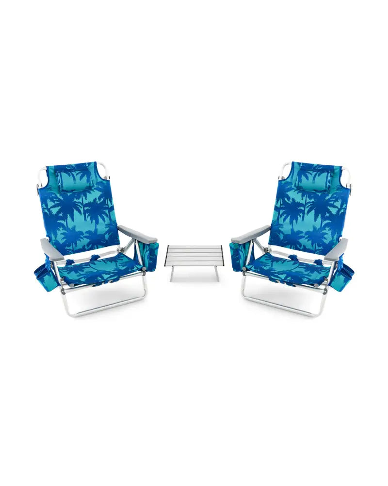2 Packs 5-Position Outdoor Folding Backpack Beach Table Chair Reclining Chair Set-Navy - Navy - Beach & Lawn Chairs