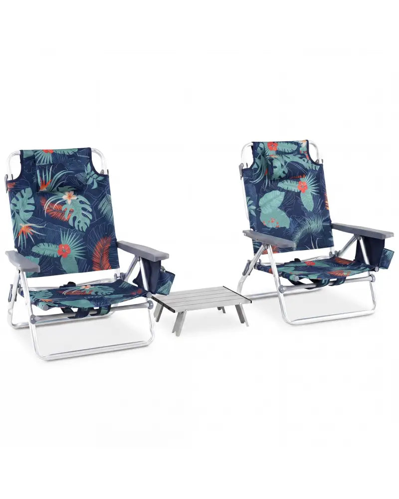 2 Packs 5-Position Outdoor Folding Backpack Beach Table Chair Reclining Chair Set-Green - Green - Beach & Lawn Chairs