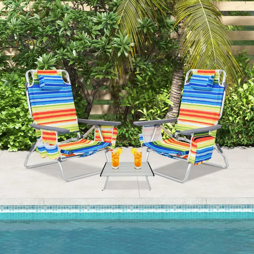 2 Packs 5-Position Outdoor Folding Backpack Beach Table Chair Reclining Chair Set-Yellow - Yellow - Beach & Lawn Chairs