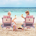 2 Packs 5-Position Outdoor Folding Backpack Beach Table Chair Reclining Chair Set-Pink - Pink - Beach & Lawn Chairs
