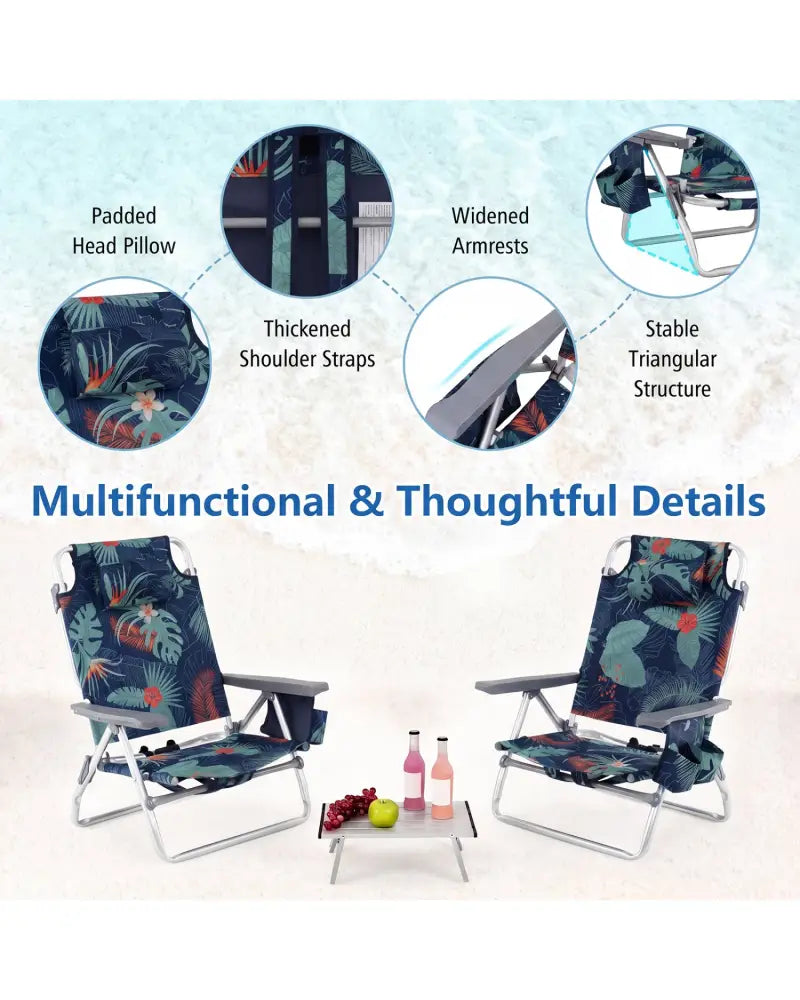2 Packs 5-Position Outdoor Folding Backpack Beach Table Chair Reclining Chair Set-Green - Green - Beach & Lawn Chairs