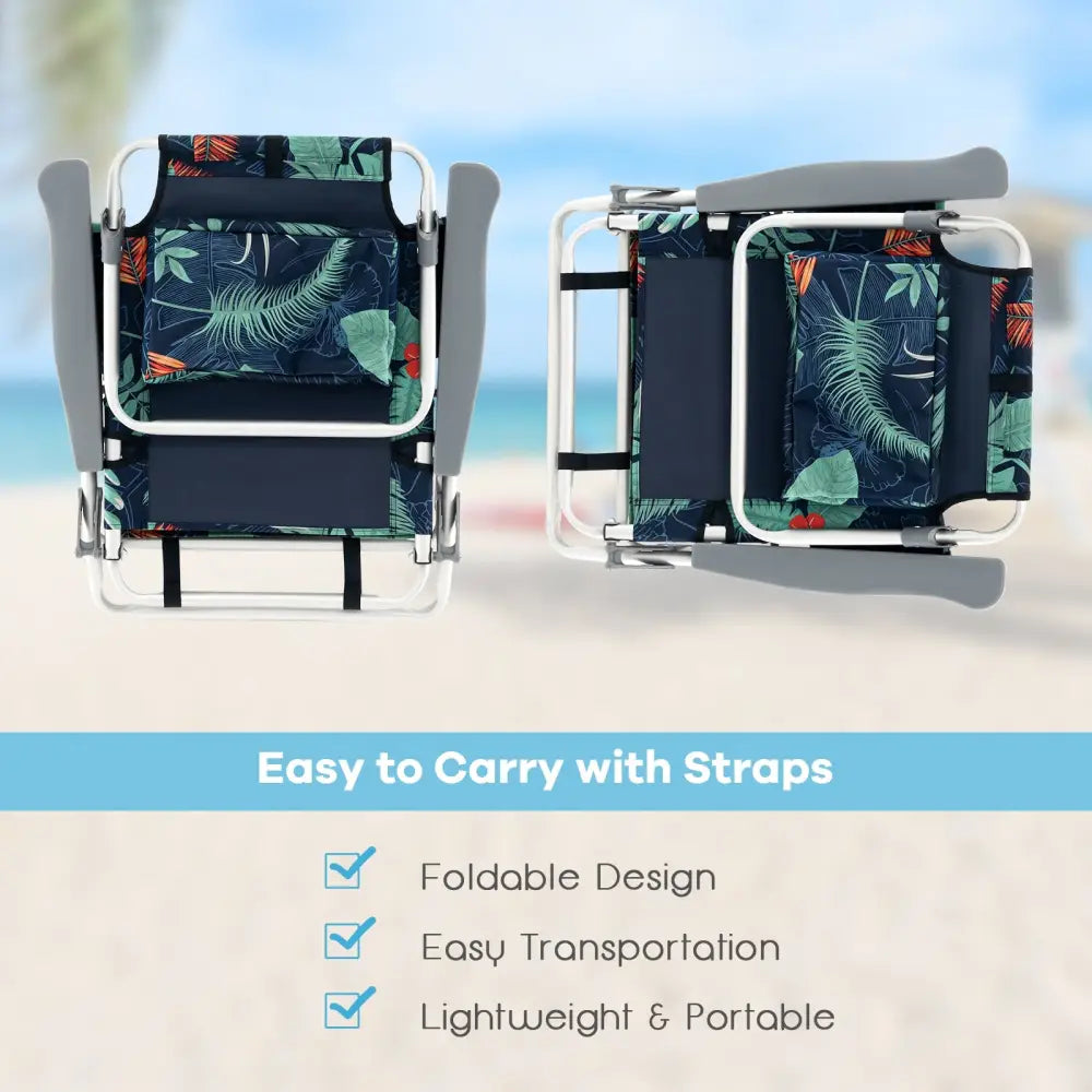 2 Packs 5-Position Outdoor Folding Backpack Beach Table Chair Reclining Chair Set-Green - Green - Beach & Lawn Chairs