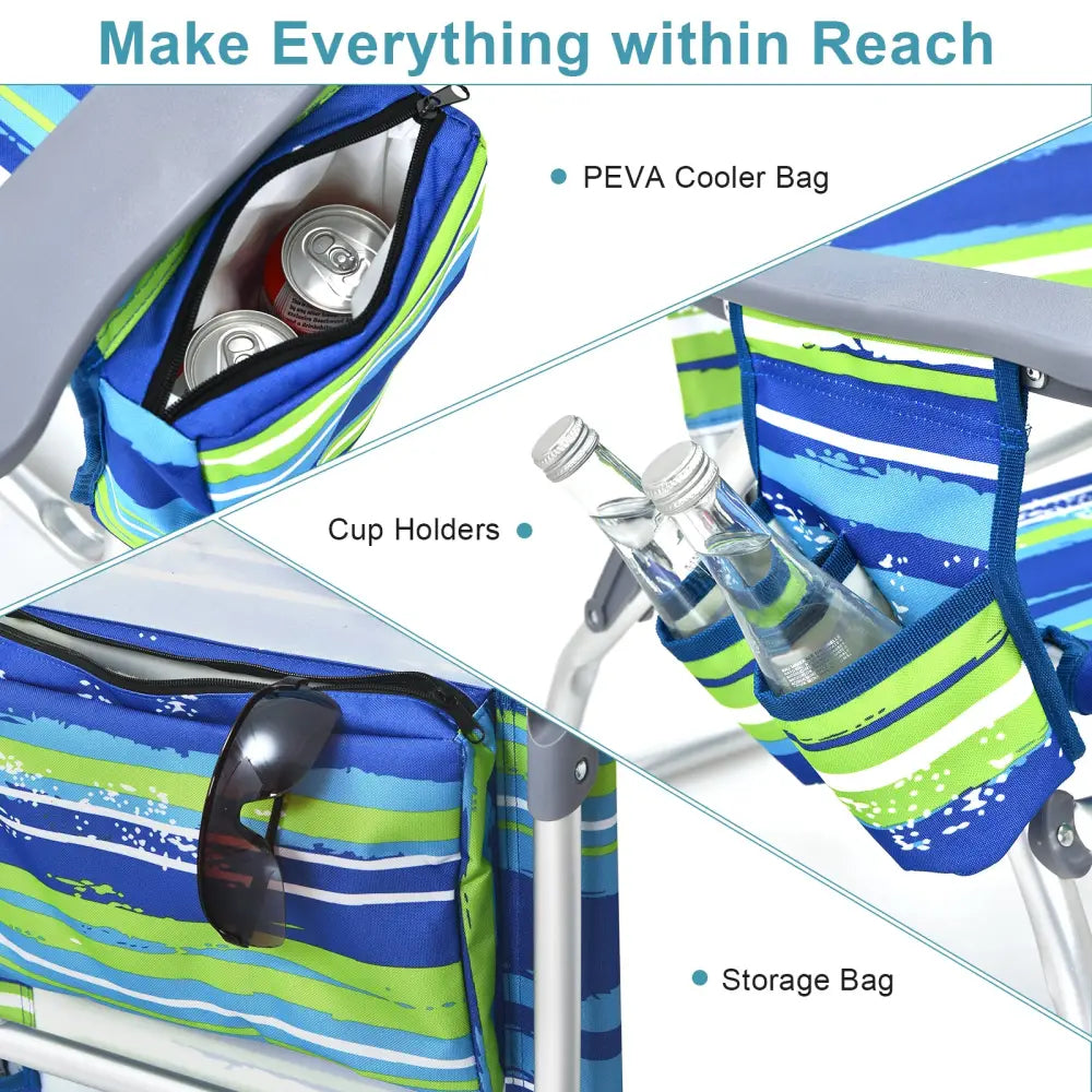 2 Packs 5-Position Outdoor Folding Backpack Beach Table Chair Reclining Chair Set-Blue - Blue - Beach & Lawn Chairs
