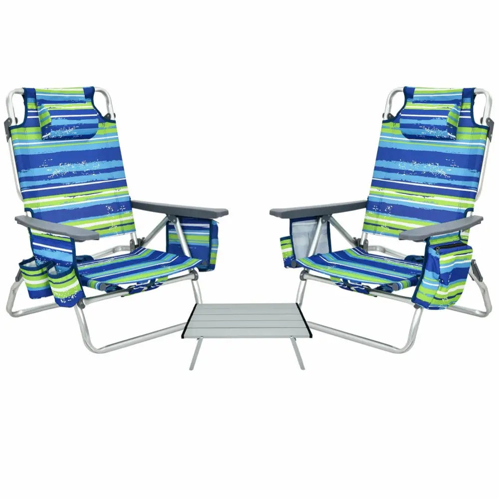 2 Packs 5-Position Outdoor Folding Backpack Beach Table Chair Reclining Chair Set-Blue - Blue - Beach & Lawn Chairs