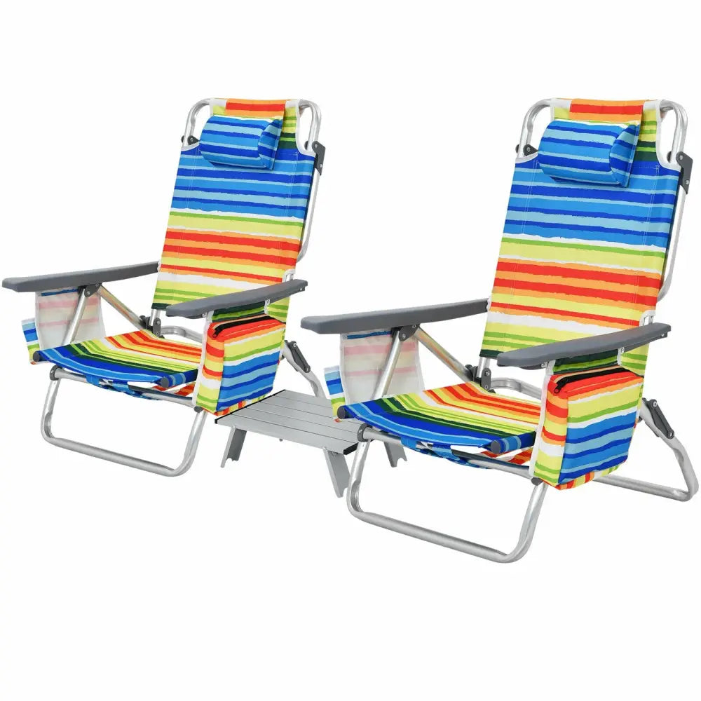 2 Packs 5-Position Outdoor Folding Backpack Beach Table Chair Reclining Chair Set-Yellow - Yellow - Beach & Lawn Chairs
