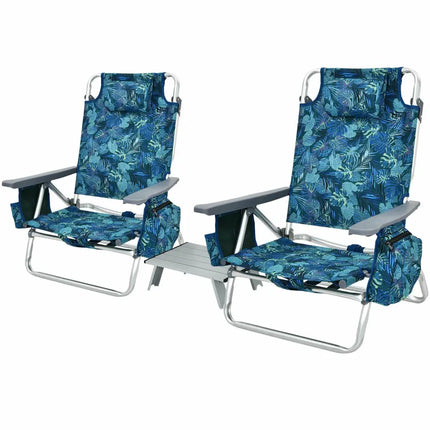 2 Packs 5-Position Outdoor Folding Backpack Beach Table Chair Reclining Chair Set-Multicolor - Multicolor - Beach &