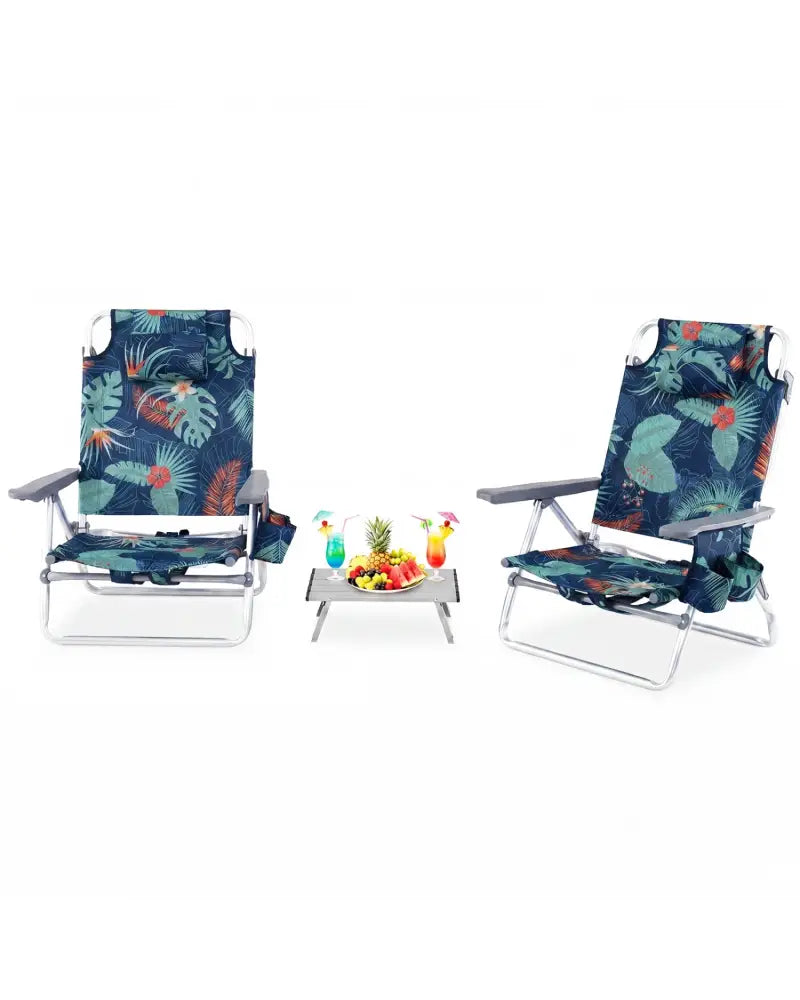 2 Packs 5-Position Outdoor Folding Backpack Beach Table Chair Reclining Chair Set-Green - Green - Beach & Lawn Chairs