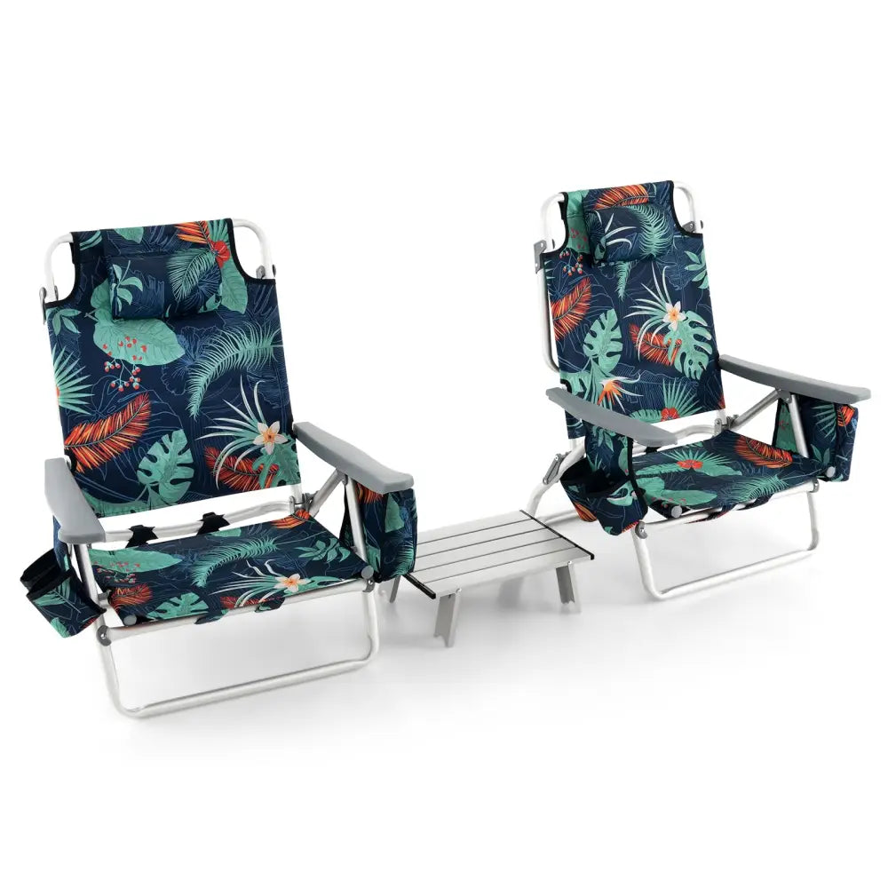 2 Packs 5-Position Outdoor Folding Backpack Beach Table Chair Reclining Chair Set-Green - Green - Beach & Lawn Chairs