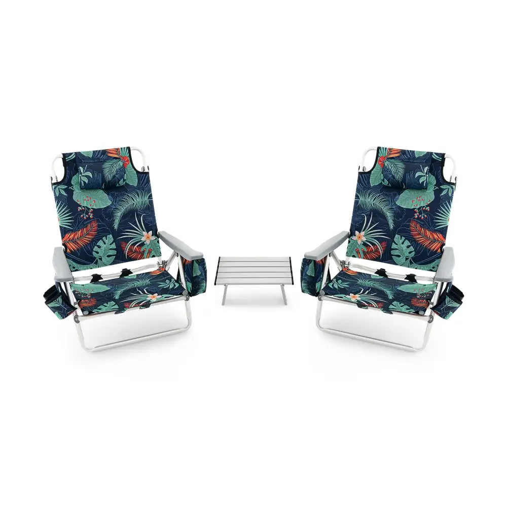 2 Packs 5-Position Outdoor Folding Backpack Beach Table Chair Reclining Chair Set-Green - Green - Beach & Lawn Chairs