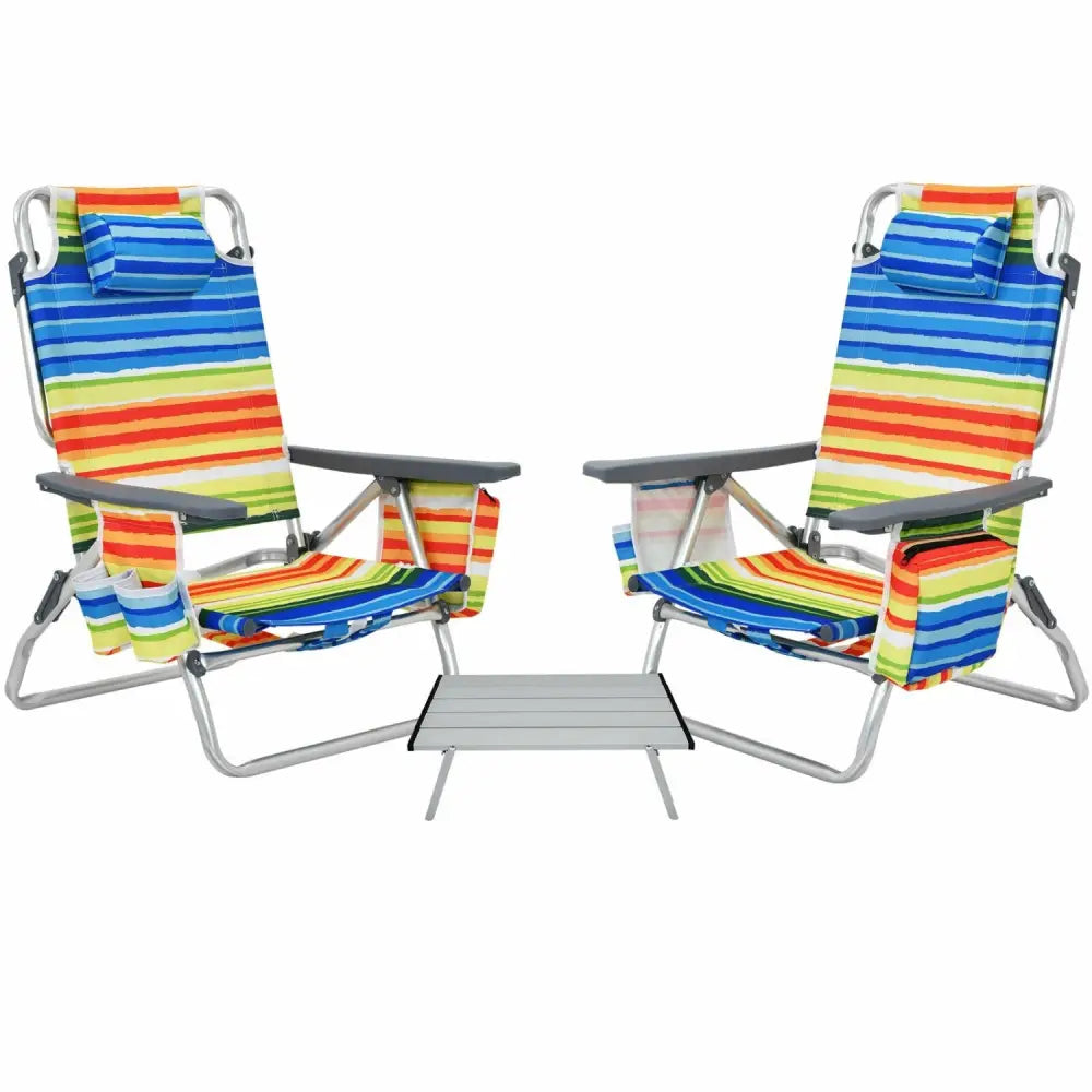 2 Packs 5-Position Outdoor Folding Backpack Beach Table Chair Reclining Chair Set-Yellow - Yellow - Beach & Lawn Chairs