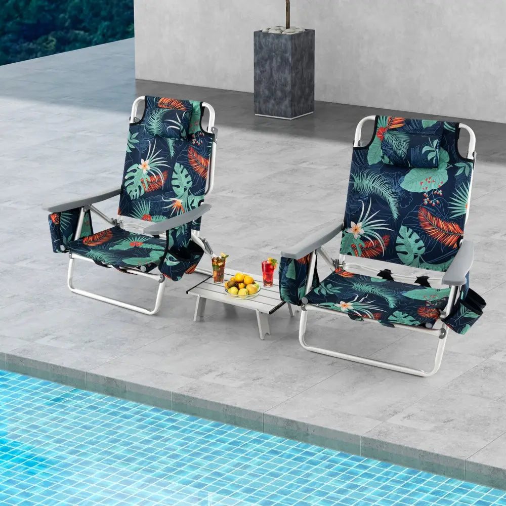 2 Packs 5-Position Outdoor Folding Backpack Beach Table Chair Reclining Chair Set-Green - Green - Beach & Lawn Chairs