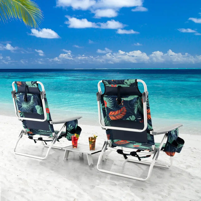 2 Packs 5-Position Outdoor Folding Backpack Beach Table Chair Reclining Chair Set-Green - Green - Beach & Lawn Chairs