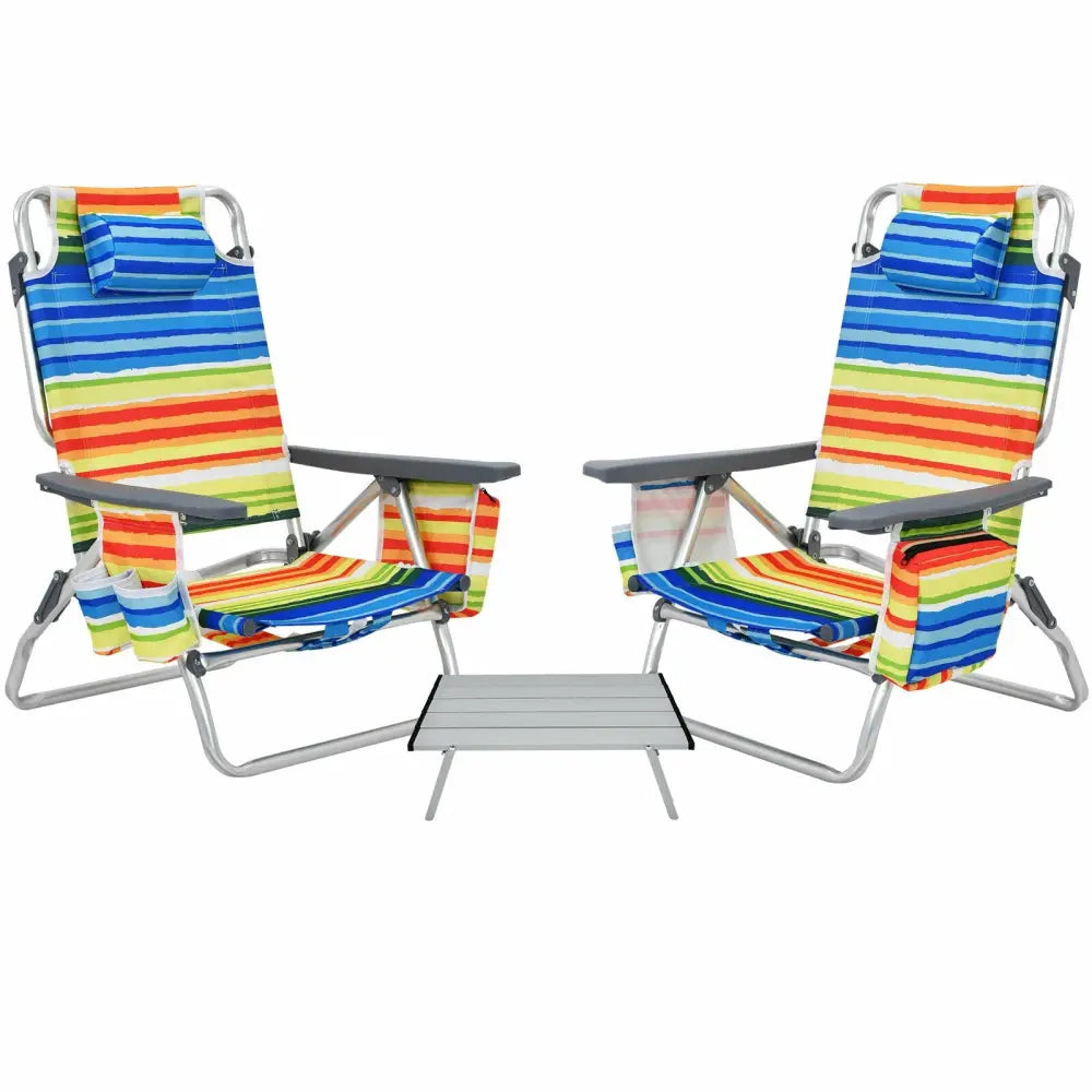 2 Packs 5-Position Outdoor Folding Backpack Beach Table Chair Reclining Chair Set-Yellow - Yellow - Beach & Lawn Chairs