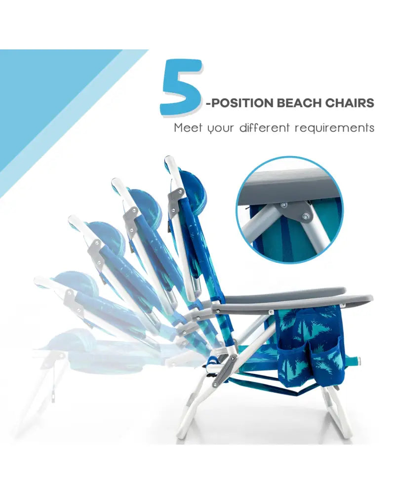 2 Packs 5-Position Outdoor Folding Backpack Beach Table Chair Reclining Chair Set-Navy - Navy - Beach & Lawn Chairs