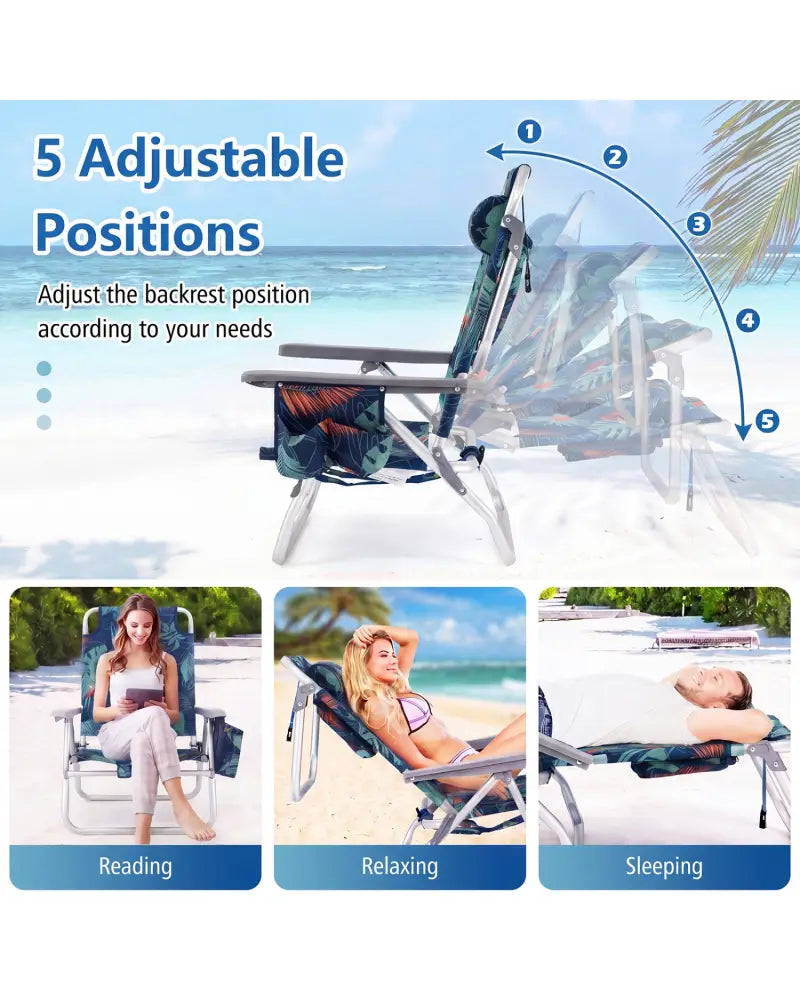 2 Packs 5-Position Outdoor Folding Backpack Beach Table Chair Reclining Chair Set-Green - Green - Beach & Lawn Chairs