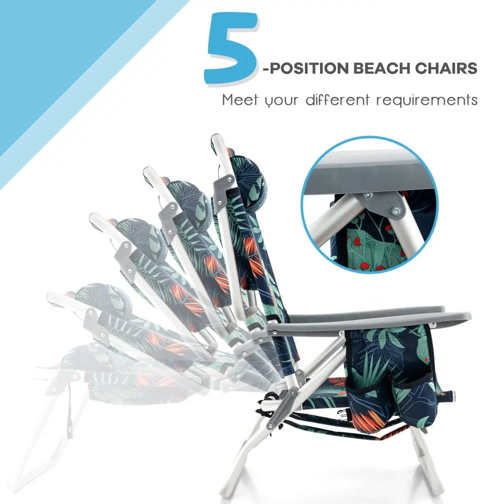 2 Packs 5-Position Outdoor Folding Backpack Beach Table Chair Reclining Chair Set-Green - Green - Beach & Lawn Chairs