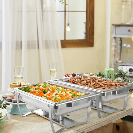 2 Packs Chafing 9 Quart Stainless Rectangular Chafer Buffet - Silver - Food Warmers & Burners