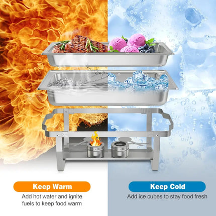 2 Packs Chafing 9 Quart Stainless Rectangular Chafer Buffet - Silver - Food Warmers & Burners