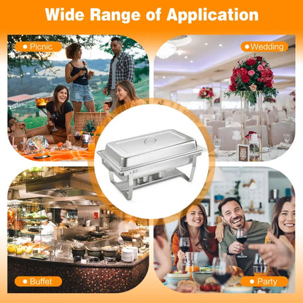2 Packs Chafing 9 Quart Stainless Rectangular Chafer Buffet - Silver - Food Warmers & Burners
