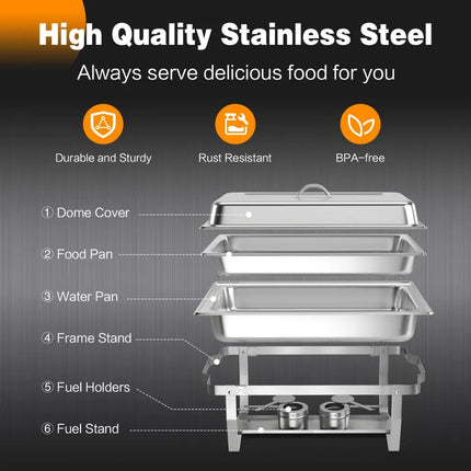 2 Packs Chafing 9 Quart Stainless Rectangular Chafer Buffet - Silver - Food Warmers & Burners