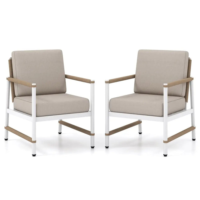 2 Packs Patio Aluminum Sofa with Wicker Backrest and Armrests - Gray - Patio Dining Chairs