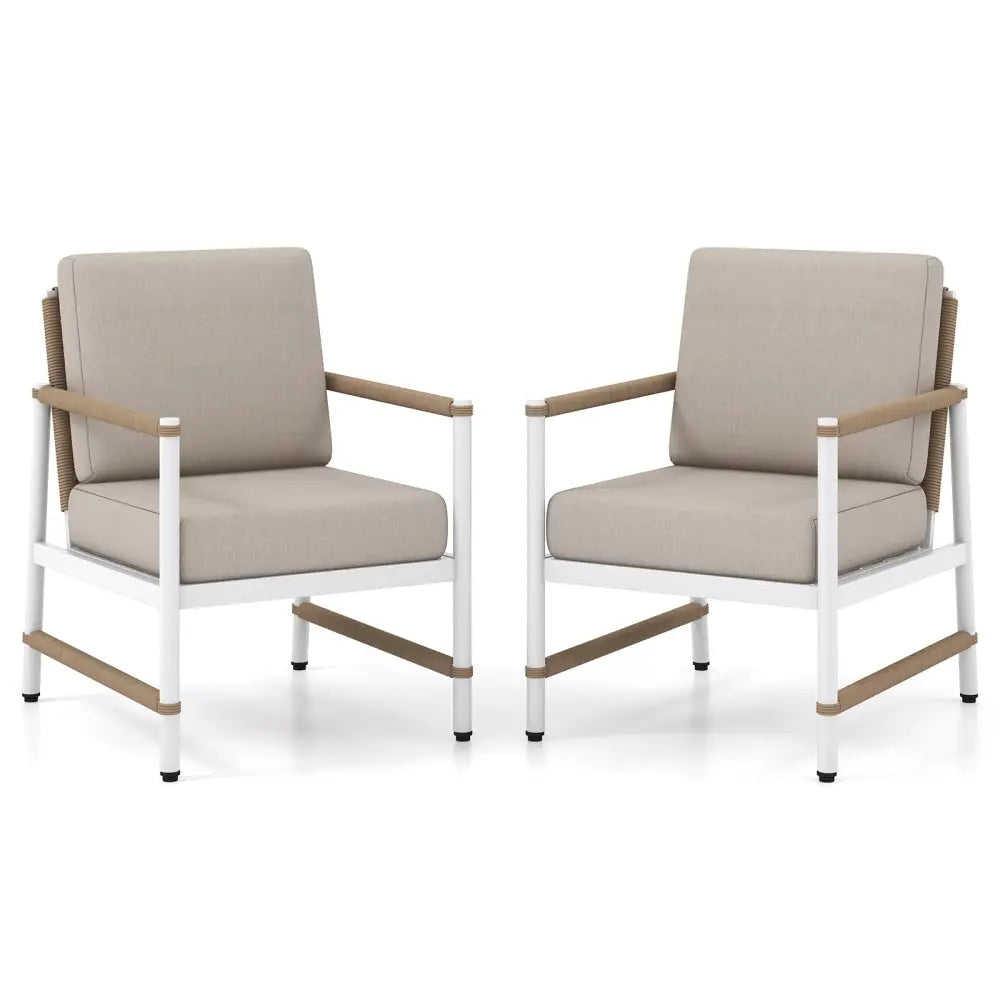 2 Packs Patio Aluminum Sofa with Wicker Backrest and Armrests - Gray - Patio Dining Chairs