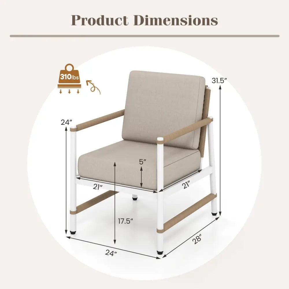 2 Packs Patio Aluminum Sofa with Wicker Backrest and Armrests - Gray - Patio Dining Chairs
