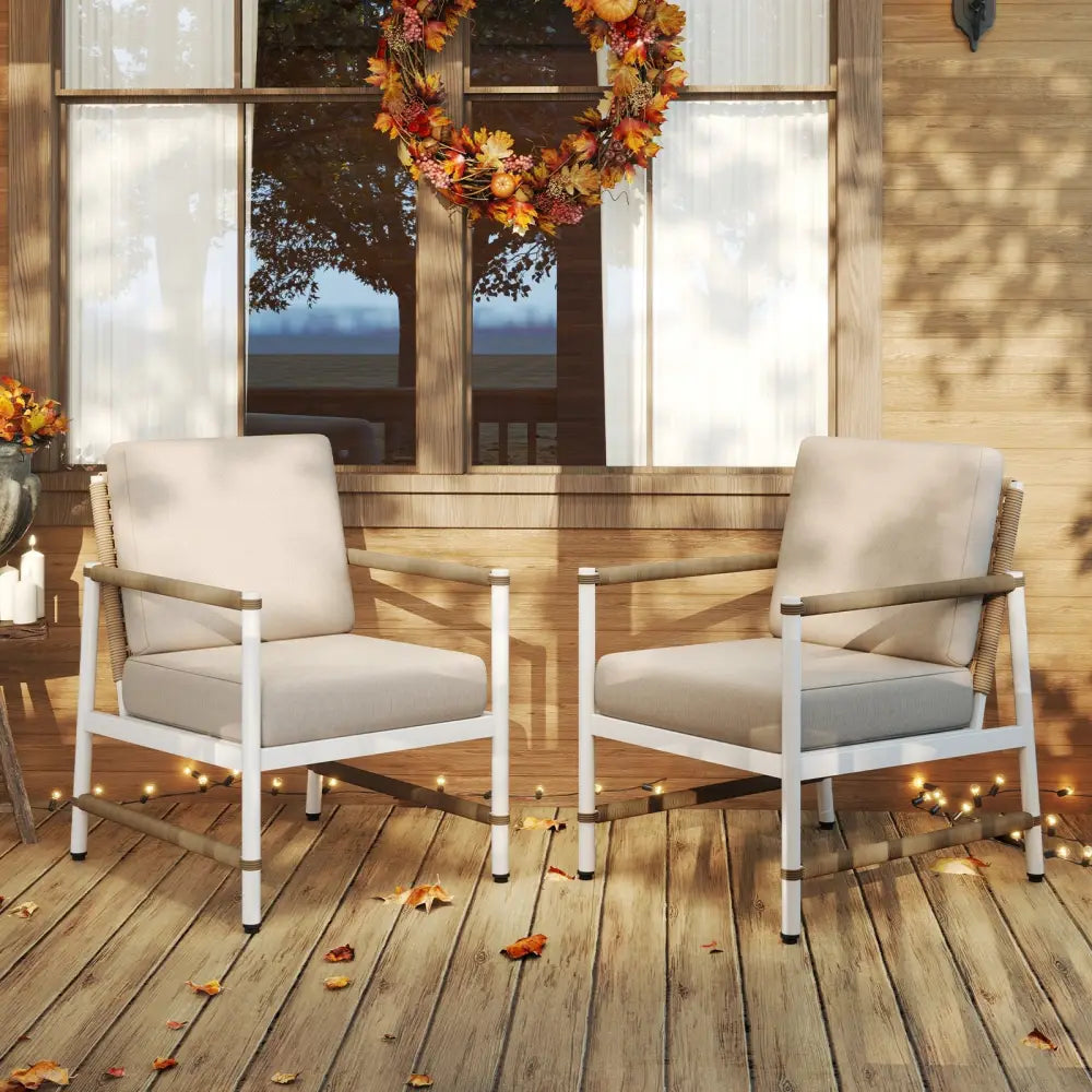 2 Packs Patio Aluminum Sofa with Wicker Backrest and Armrests - Gray - Patio Dining Chairs