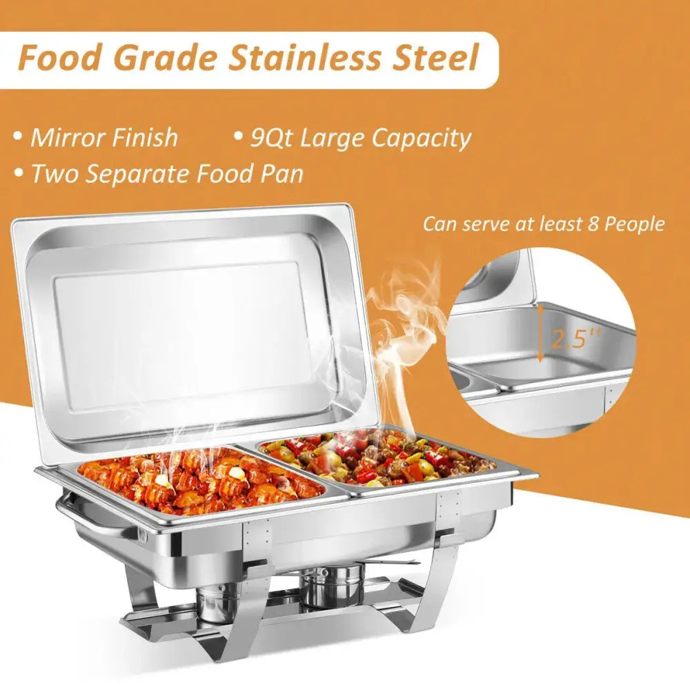 2 Packs Stainless Steel Full-Size Chafing Dish Costway