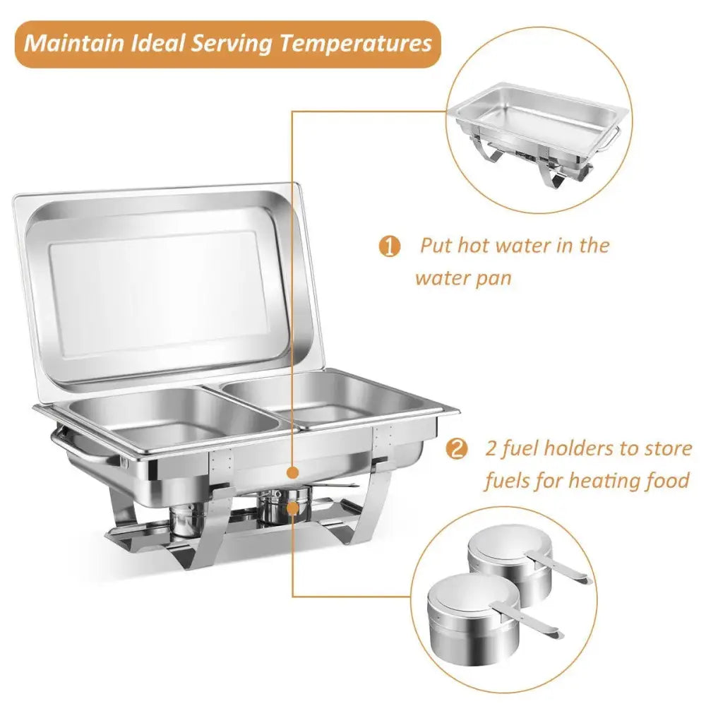 2 Packs Stainless Steel Full-Size Chafing Dish Costway
