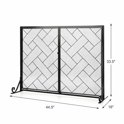 2-Panel Fireplace Screen Folding Metal Fire Place Safety Fence with Magnetic Doors-Black - Black - Fireplace Tools