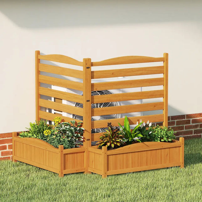 2-Panel Freestanding Outdoor Wood Privacy Screen-Yellow - Yellow - Raised Garden Beds