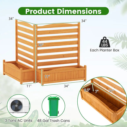 2-Panel Freestanding Outdoor Wood Privacy Screen-Yellow - Yellow - Raised Garden Beds